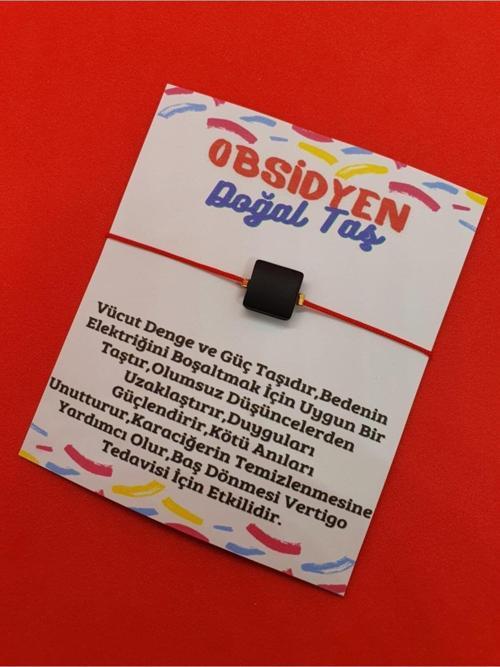 Sertifikalı Kare Ipli Obsidyen Taşı Bileklik
