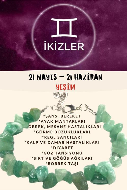 Sertifikalı Burç Taşı Ikizler Burcu Yeşim Taşı Bileklik
