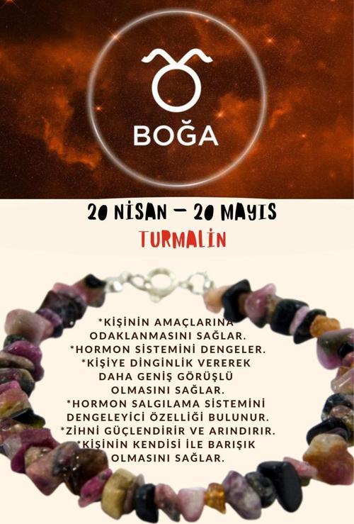 Sertifikalı Burç Taşı Boğa Burcu Turmalin Taşı Bileklik
