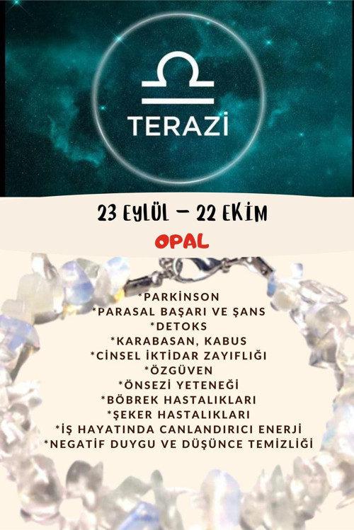 Sertifikalı Burç Taşı Terazi Burcu Opal Taşı Bileklik