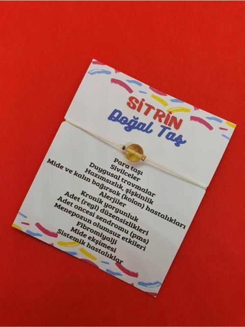 Sertifikalı Sitrin Doğal Taş Bileklik Makrome Ip Ayarlamalı Orijinal Doğal Taş