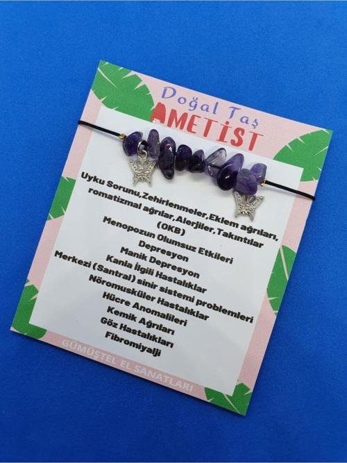 Ametist Doğal Taş Bileklik Kelebek Detaylı Orijinal Doğal Taş