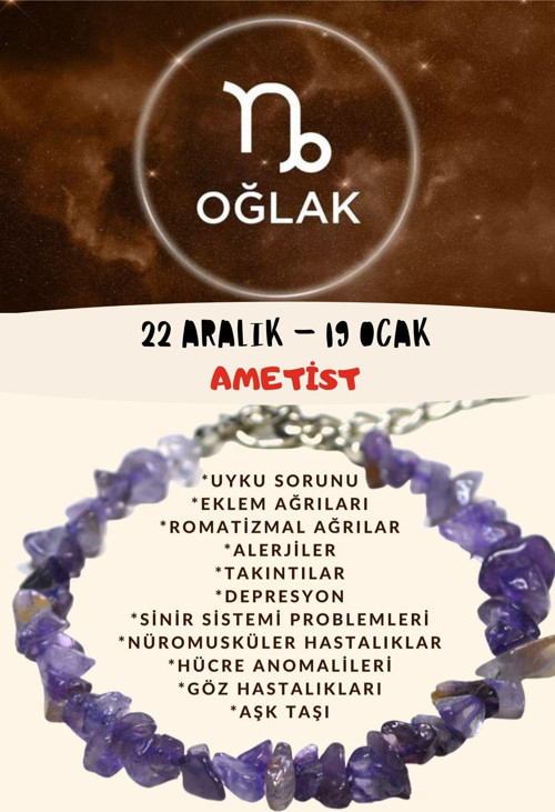 Sertifikalı Burç Taşı Oğlak Burcu Ametist Taşı Bileklik