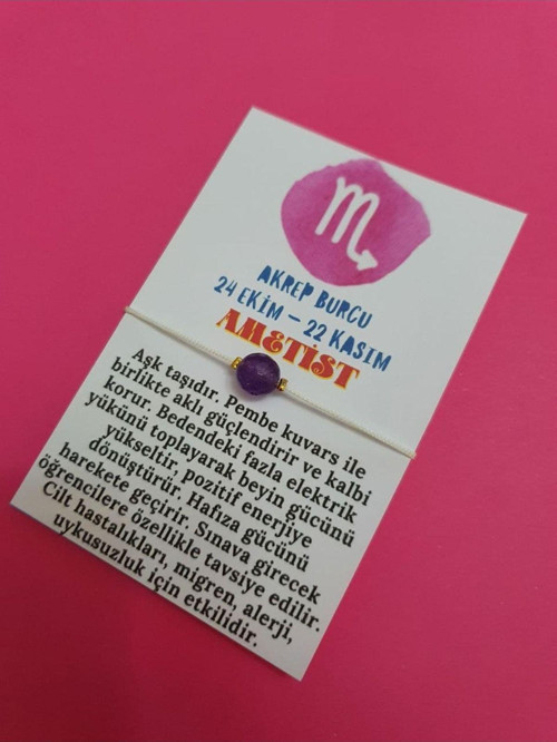 Akrep Burcu Ametist Doğal Taş İp Burç Bilekliği