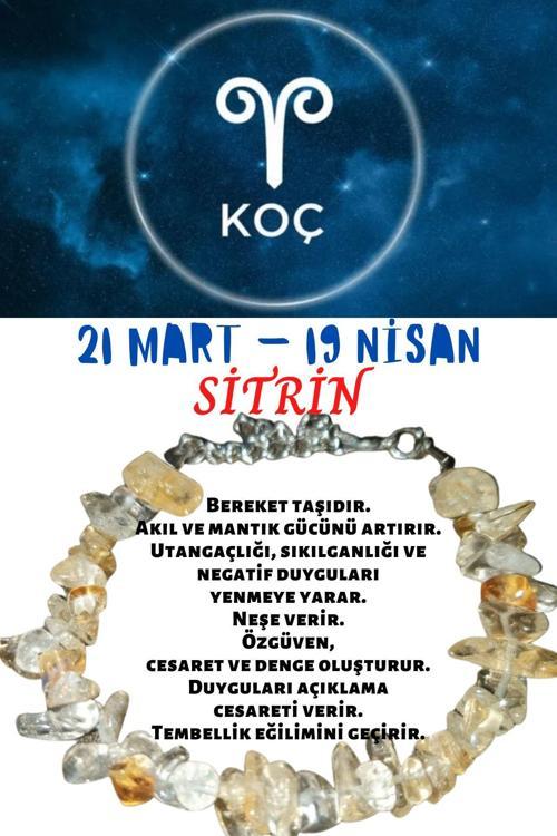 Sertifikalı Burç Taşı Koç Burcu Sitrin Taşı Bileklik