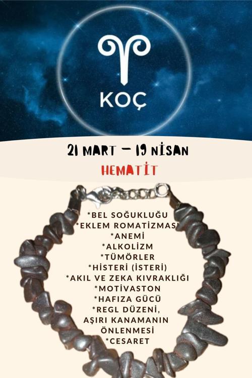 Sertifikalı Burç Taşı Koç Burcu Hematit Taşı Bileklik