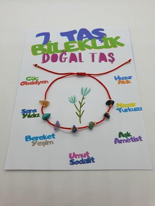 7 Taş Bileklik Doğal Taş İp Bileklik Asansörlü Akik Turkuaz Ametist Sodalit Yeşim Yıldız Obsidyen