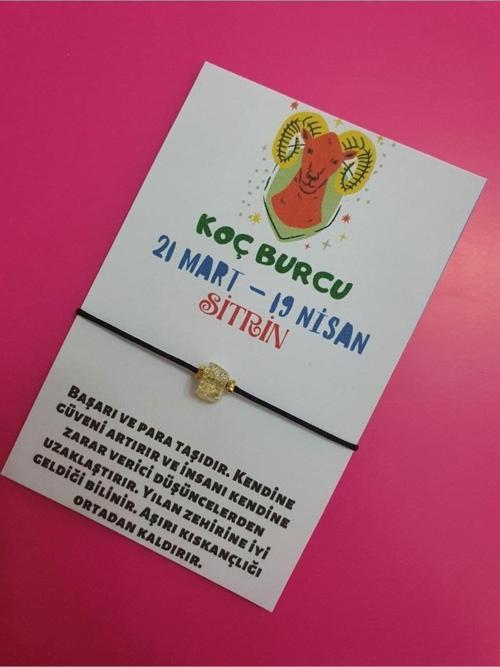 Sertifikalı Koç Burcu Sitrin Doğal Taşlı İp Burç Bilekliği