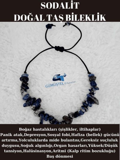 Doğal Kırık Taş Sodalit Taşı Bileklik Asansörlü Kilit Sistemi