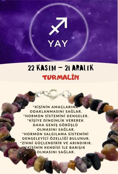 Sertifikalı Burç Taşı Yay Burcu Turmalin Taşı Bileklik
