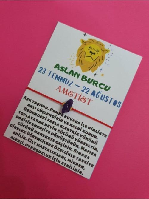 Sertifikalı Aslan Burcu Ametist Doğal Taşlı Ip Burç Bilekliği