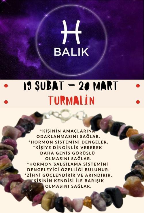 Sertifikalı Burç Taşı Balık Burcu Turmalin Taşı Bileklik