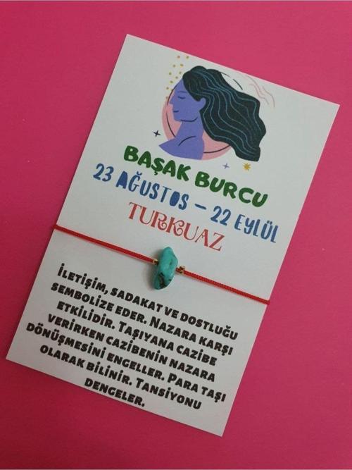 Başak Burcu Turkuaz Doğal Taşlı İp Burç Bilekliği