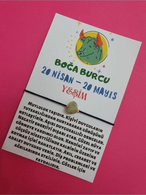 Boğa Burcu Yeşim Doğal Taşlı İp Burç Bilekliği