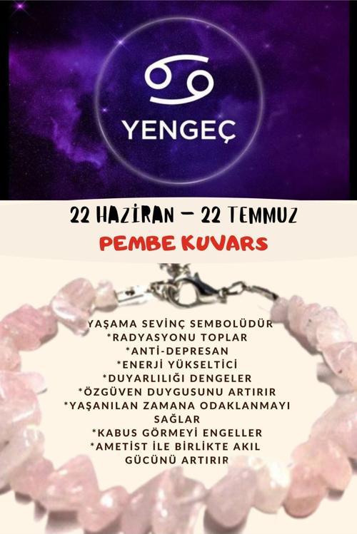 Sertifikalı Burç Taşı Yengeç Burcu Pembe Kuvars Taşı Bileklik