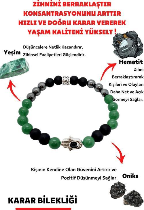 Doğru Karar Verme Doğaltaş Unisex Tılsım Bilekliği Onix Hematit Yeşim Kadın Erkek Doğal Taş Bileklik