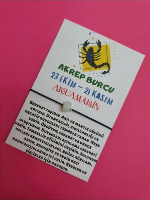 Akrep Burcu Akuamarin Doğal Taşlı İp Burç Bilekliği
