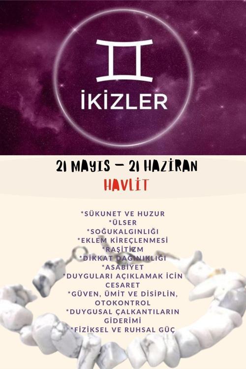Sertifikalı Burç Taşı Ikizler Burcu Havlit Taşı Bileklik
