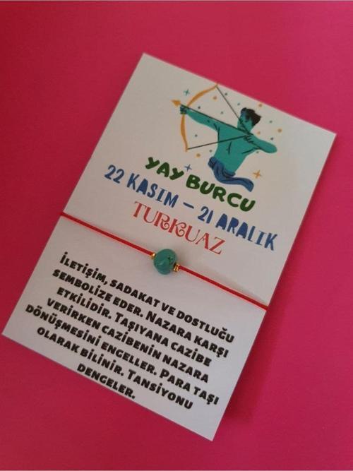 Yay Burcu Turkuaz Doğal Taşlı İp Burç Bilekliği
