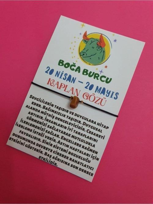 Sertifikalı Boğa Burcu Kaplan Gözü Doğal Taşlı Ip Burç Bilekliği