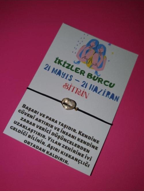 İkizler Burcu Sitrin Doğal Taşlı İp Burç Bilekliği