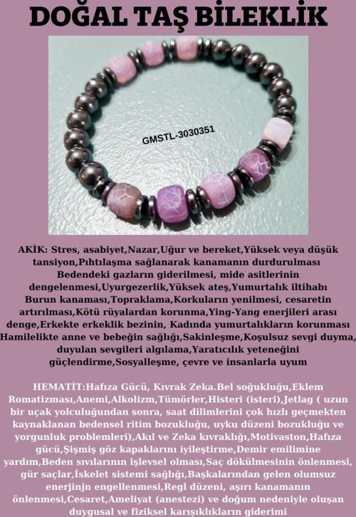 Orijinal Doğal Taş Bileklik Akik Hematit Sürpriz Hediyeli