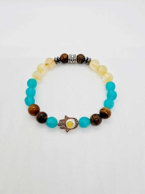 Başarı Hedeflerine Ulaşma Doğal Taş Tılsım Bilekliği (amazonit Sitrin Kaplan Gözü Doğaltaş Bileklik)