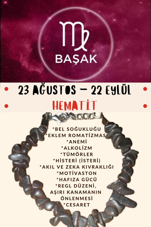 Sertifikalı Burç Taşı Başak Burcu Hematit Taşı Bileklik