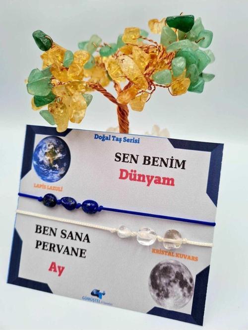 Doğal Taş Sevgili Bilekliği Sen Benim Dünyam Ben Sana Pervane
