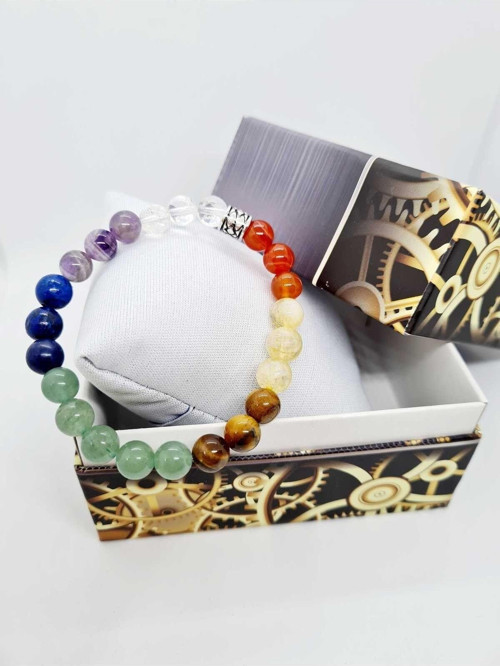 Doğal 7 Çakra Bilekliği Kristal Kuvars, Ametist, Lapis Lazuli, Aventurin, Kaplan Gözü, Sitrin, Akik
