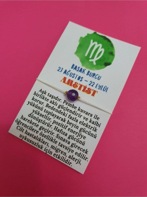 Başak Burcu Ametist Doğal Taş İp Burç Bilekliği