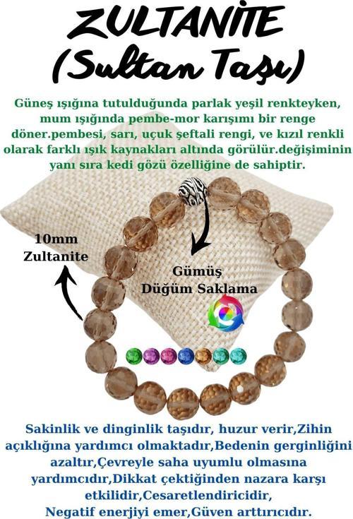 Zultanit (Sultan Taşı) Diyaspor Doğal Taş Renk Değiştiren Bileklik Faset Kesim 10 mm