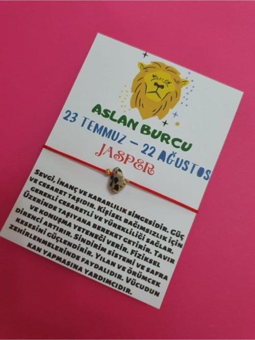 Sertifikalı Aslan Burcu Jasper Doğal Taşlı Ip Burç Bilekliği