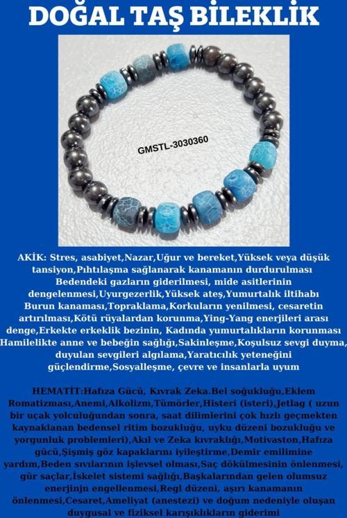Orijinal Doğal Taş Bileklik Akik Hematit Sürpriz Hediyeli
