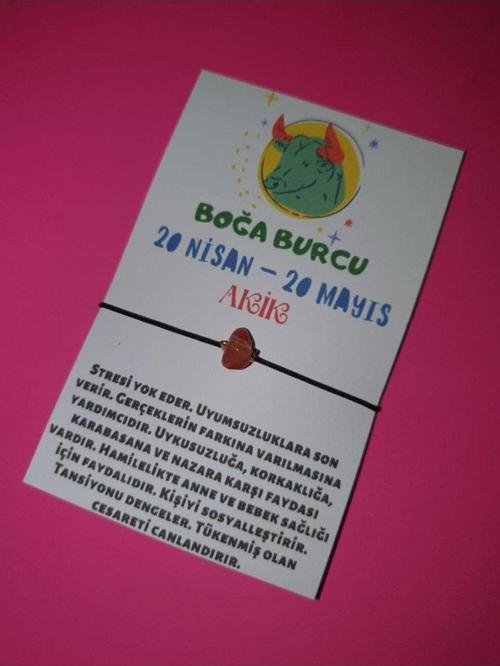 Boğa Burcu Akik Doğal Taşlı İp Burç Bilekliği