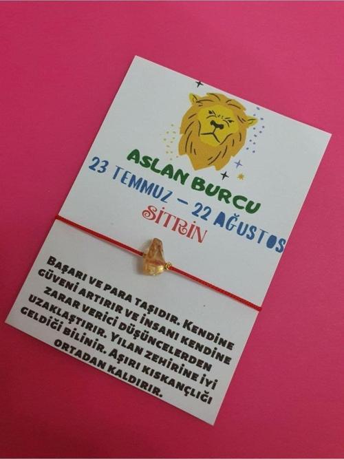 Aslan Burcu Sitrin Doğal Taşlı İp Burç Bilekliği