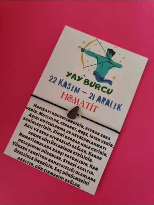 Yay Burcu Hematit Doğal Taşlı Ip Burç Bilekliği