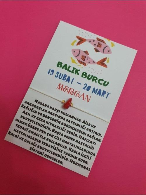 Balık Burcu Mercan Doğal Taşlı İp Burç Bilekliği