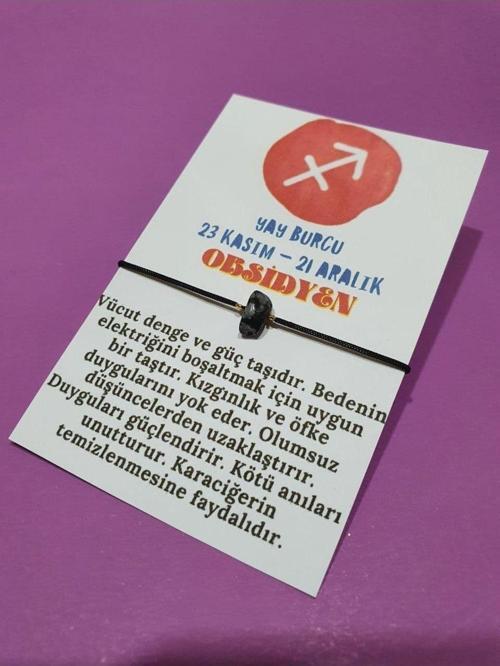 Yay Burcu Obsidyen Doğal Taşlı İp Burç Bilekliği