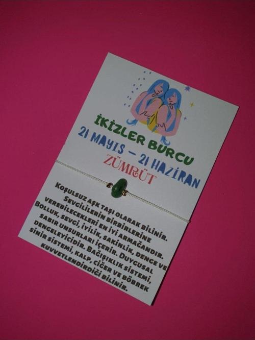 İkizler Burcu Zümrüt Doğal Taşlı İp Burç Bilekliği