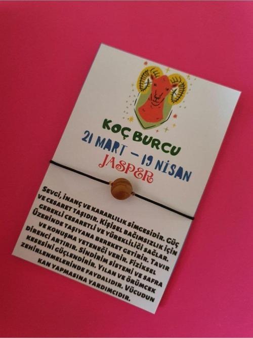Koç Burcu Jasper Doğal Taşlı İp Burç Bilekliği