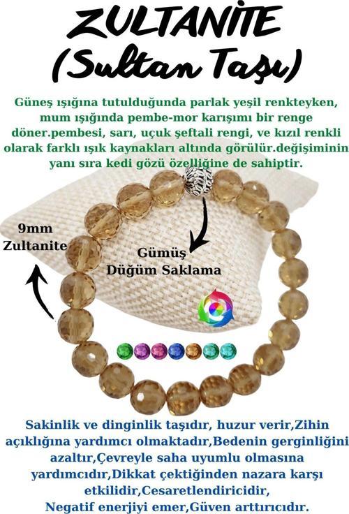 Zultanit (Sultan Taşı) Diyaspor Doğal Taş Renk Değiştiren Bileklik Faset Kesim 9 mm