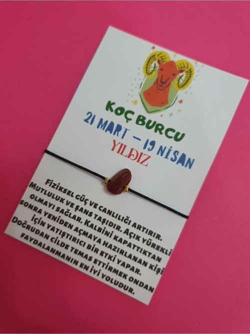 Koç Burcu Yıldız Doğal Taşlı Ip Burç Bilekliği