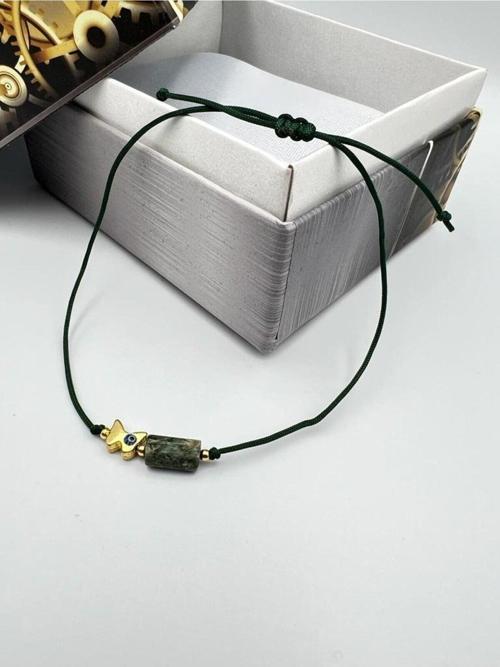 Zümrüt Doğal Taş Bileklik Kelebek Obje Detaylı Makrome Örgülü Kilit El İşçiliği