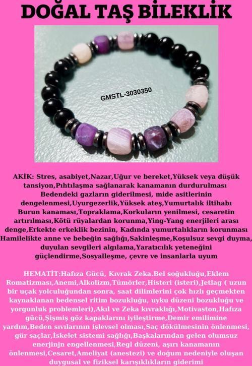 Orijinal Doğal Taş Bileklik Akik Hematit Sürpriz Hediyeli