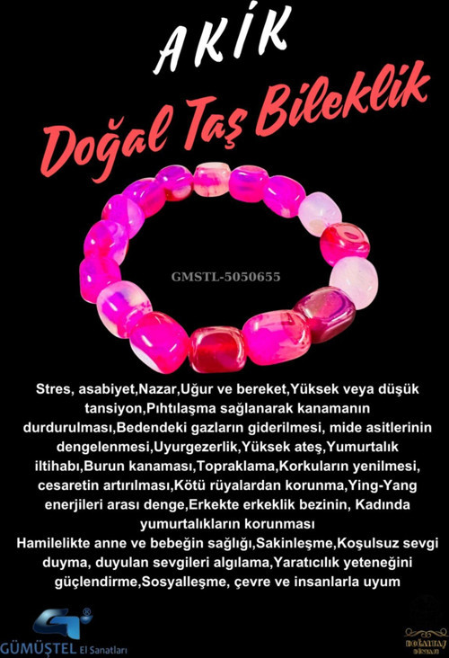 Sertifikalı Akik Doğal Taş Şekilsiz Bileklik