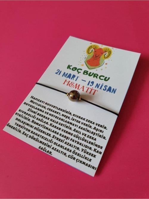 Sertifikalı Koç Burcu Hematit Doğal Taşlı Ip Burç Bilekliği