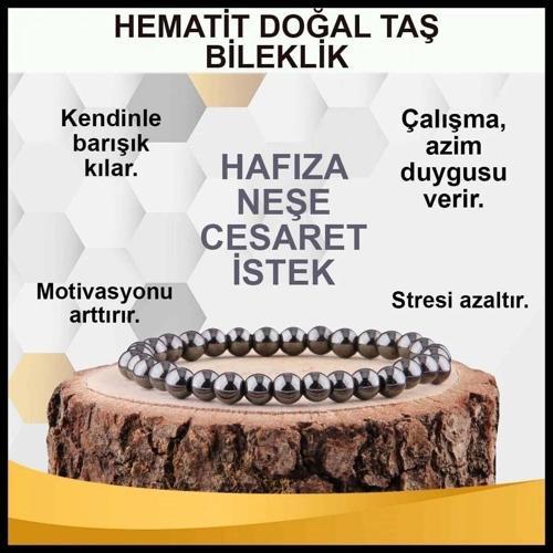 Sertifikalı Hematit Doğal Taş Bileklik 6mm