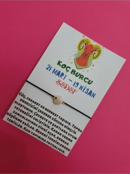 Koç Burcu Sedef Doğal Taşlı Ip Burç Bilekliği