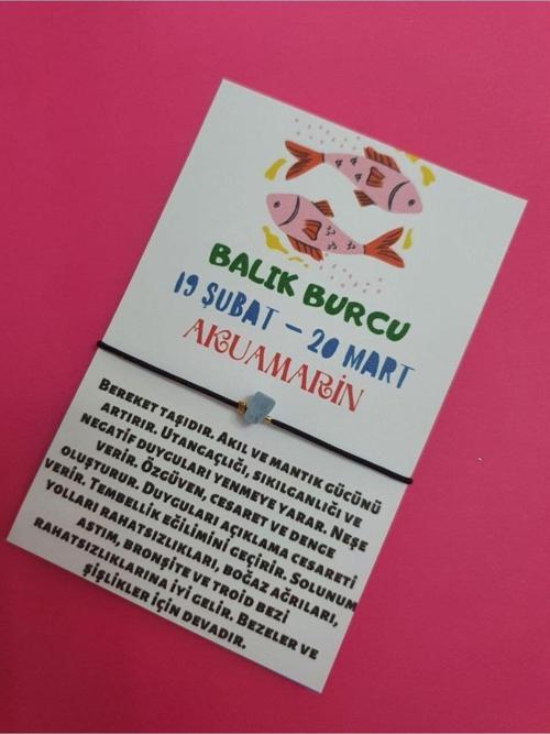 Balık Burcu Akuamarin Doğal Taş İp Burç Bilekliği